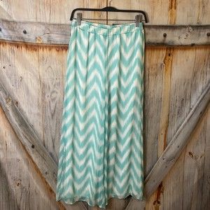 Halo Wide Leg Palazzo Chiffon Lined Chevron Elastic Waist Pull On Pants